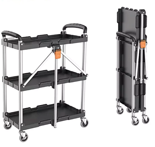 Kendo 90339 - 3 Tier Folding Workshop Trolley Garage Tool Cart 60kg Tot Weight Capacity Brakes