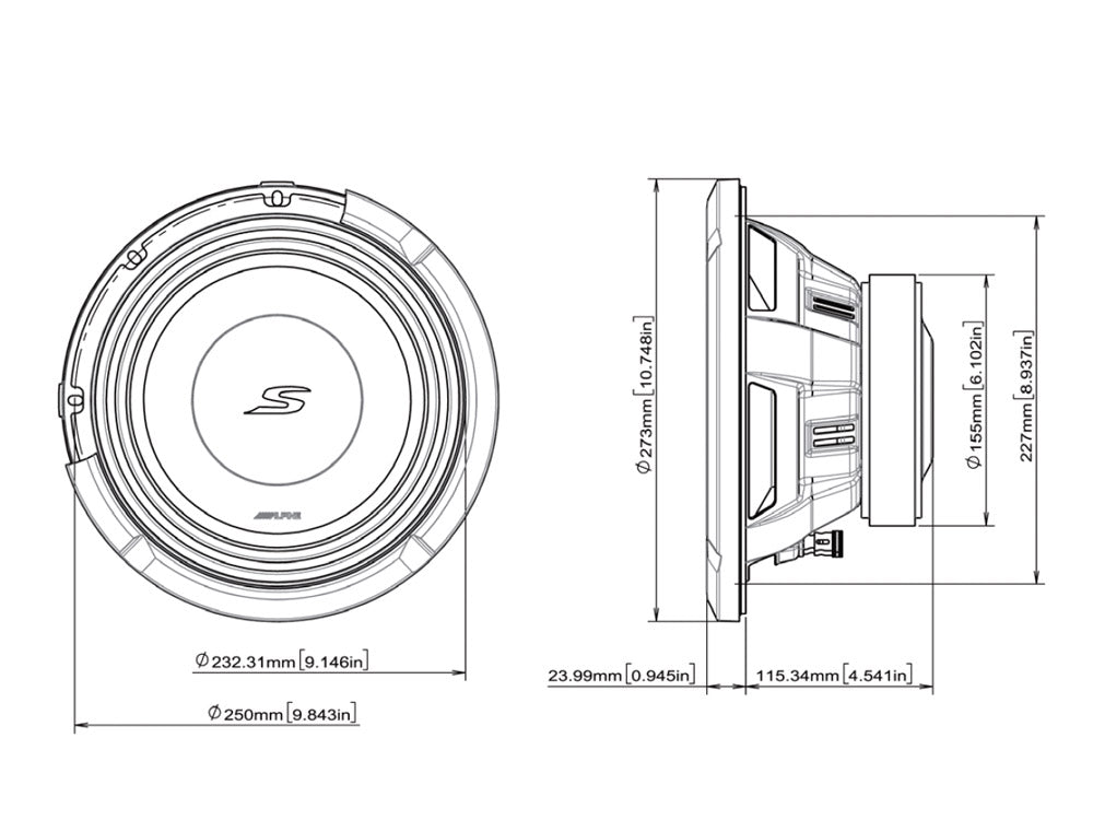 Alpine S2-W10D2 25cm 10” S-Series Subwoofer 1800w Dual 2-Ohm