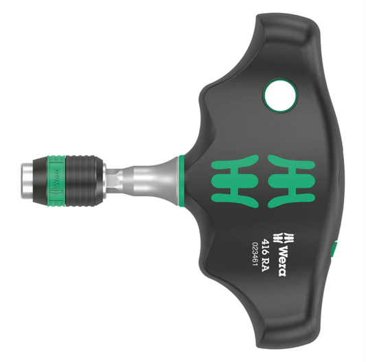 Wera 05023461001 416 RA T-handle bitholding screwdriver with ratchet function and Rapidaptor quick-release chuck, 1/4 x 45 mm