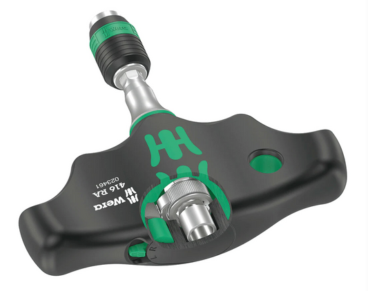 Wera 05023461001 416 RA T-handle bitholding screwdriver with ratchet function and Rapidaptor quick-release chuck, 1/4 x 45 mm