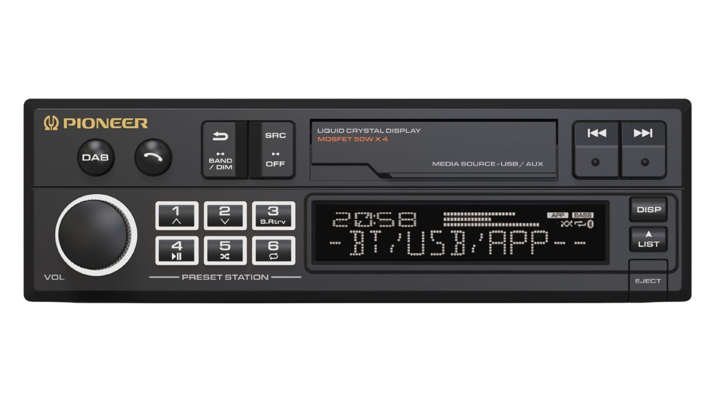 Pioneer SXT-C10PS - Single DIN Retro Tape Deck Style Bluetooth, DAB+, USB, Aux Stereo