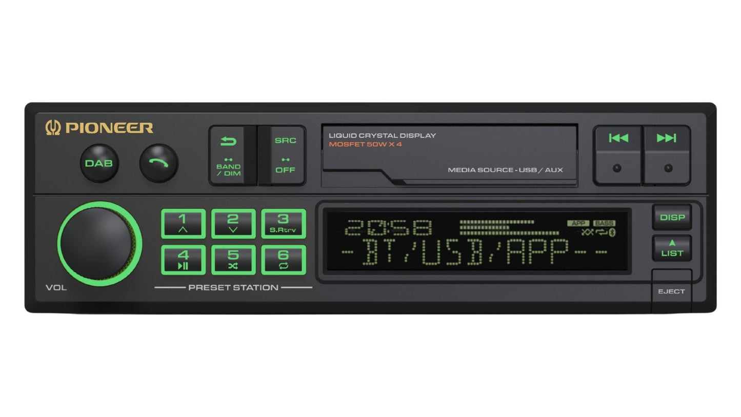 Pioneer SXT-C10PS - Single DIN Retro Tape Deck Style Bluetooth, DAB+, USB, Aux Stereo
