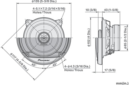 Pioneer TS-A1081F - 10cm 4" 2-Way Coaxial Car Speakers 230W