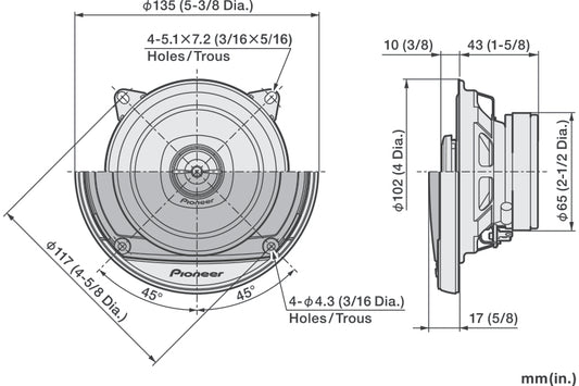 Pioneer TS-A1081F - 10cm 4" 2-Way Coaxial Car Speakers 230W