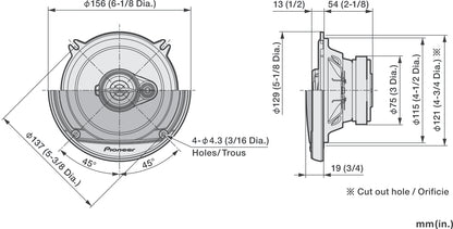 Pioneer TS-A1371F - 13cm 5.25" 2-Way Coaxial Car Speakers 300W