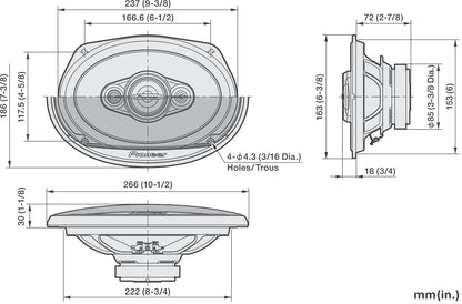 Pioneer TS-A6971F - 6"x9" 4-Way Coaxial Car Shelf Speakers 600W