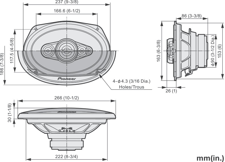 Pioneer TS-A6991F - 6"x9" 5-Way Coaxial Car Shelf Speakers 700W