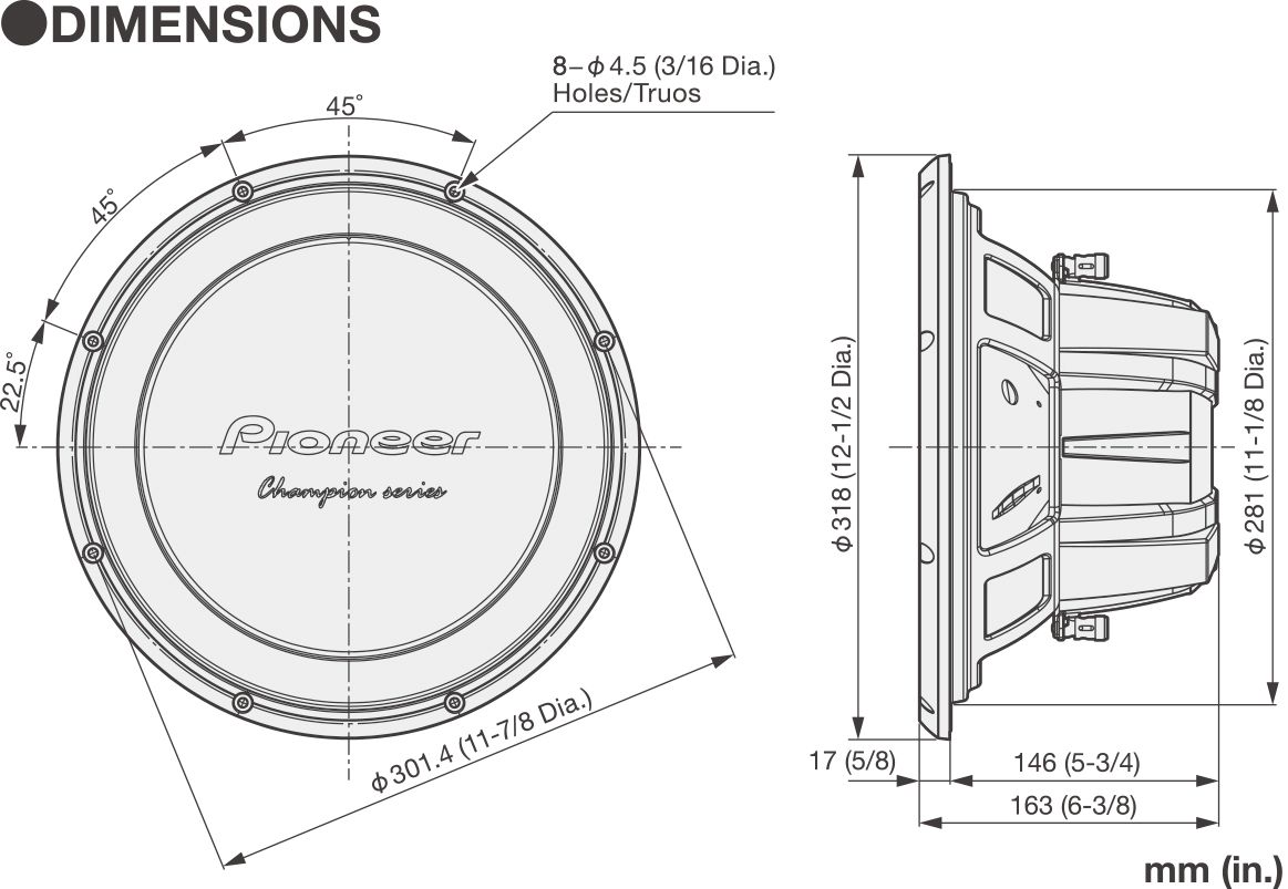 Pioneer TS-W32D4 - Champion Series 12" Dual 4 Ohm Subwoofer