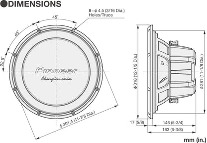 Pioneer TS-W32D4 - Champion Series 12" Dual 4 Ohm Subwoofer
