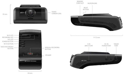 Thinkware U1000 Plus 4K UHD Front & 1080P Rear Dash Cam WiFi Bluetooth 64GB SD Card